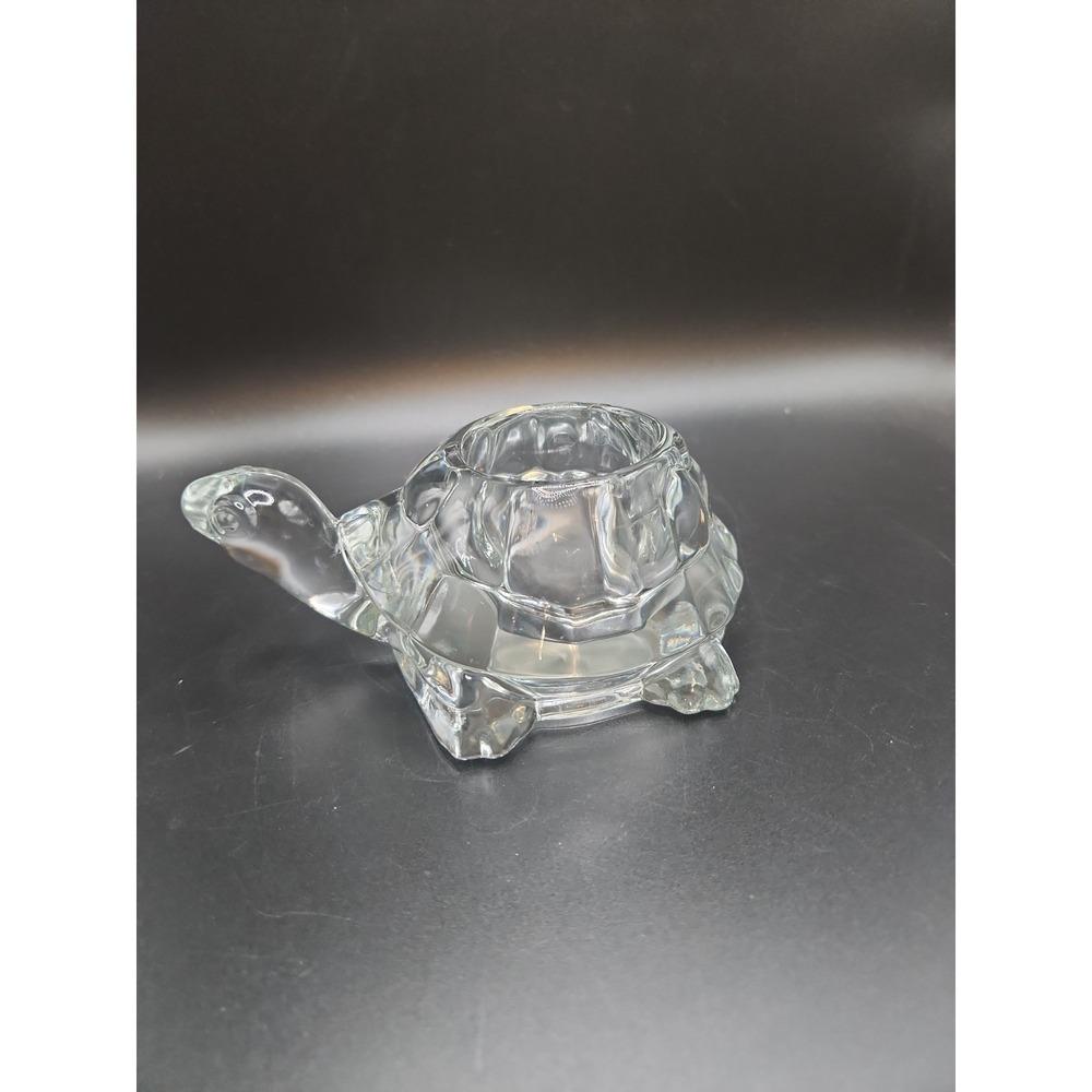 Vintage Indiana Glass Clear Crystal Large Turtle Votive Candle Holder 6.5"